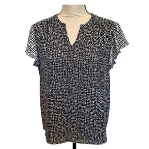 Investments Petites Black and White Short Sleeve Blouse Top Petite Medium